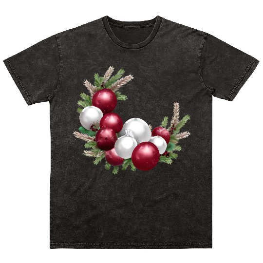 Cranberry and White Christmas Greenery Decor Mineral Wash T Shirts