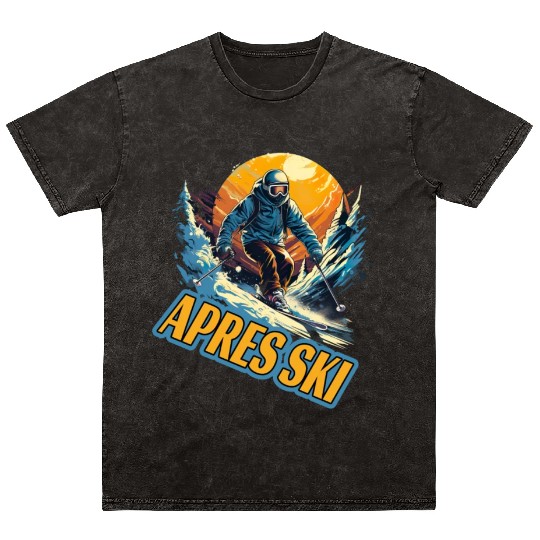 Skiing Off Piste Winter Fun for a Skiers Mineral Wash T Shirts