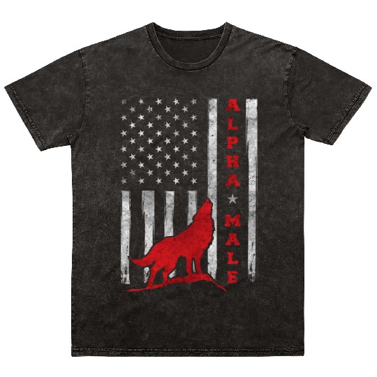 Patriotic American Wolf US Flag Mineral Wash T Shirts