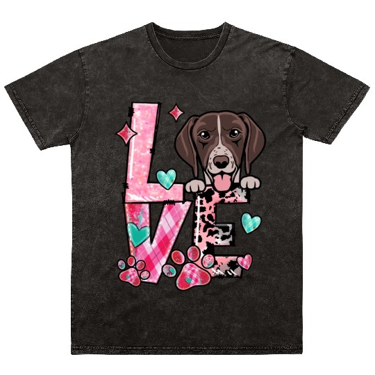 German Shorthair Dog I Love My Dog Fur Baby Valent Mineral Wash T Shirts