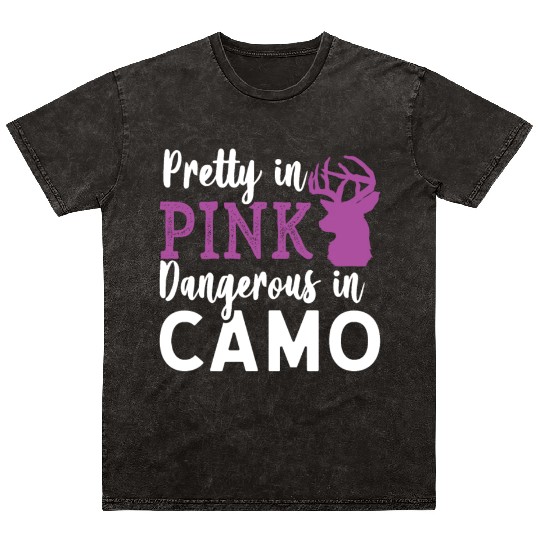 Pretty in Pink Dangerous in Camo Hunter Girl Mineral Wash T Shirts
