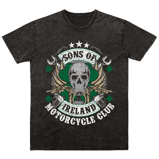 Motorcycle Sons Of Ireland Club Biker Distressed Mineral Wash T Shirts