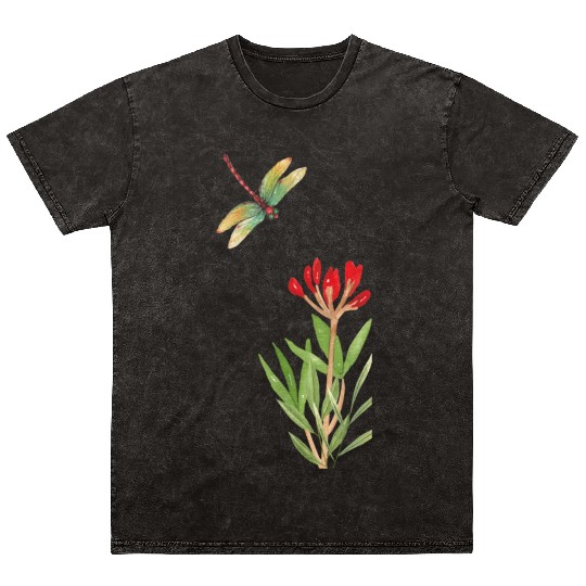 dragonfly flying over a plant Mineral Wash T Shirts