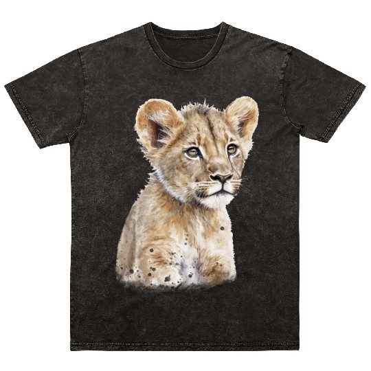 Cute Baby Lion Watercolor Painting Portrait Mineral Wash T Shirts