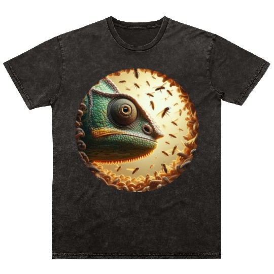 Chameleon head surrounded by bees Mineral Wash T Shirts