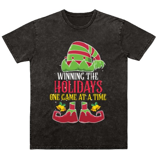 Christmas Elf One Game at a Time Christmas Mineral Wash T Shirts
