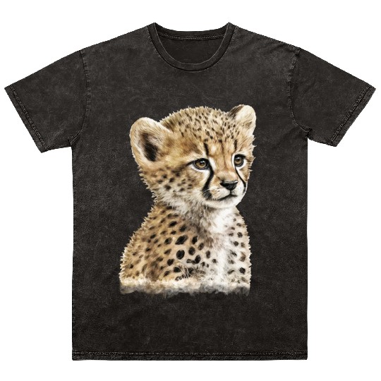 Baby Cheetah Watercolor Painting Portrait Mineral Wash T Shirts