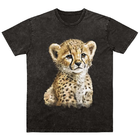 Cheetah Baby Watercolor Painting Portrait Mineral Wash T Shirts