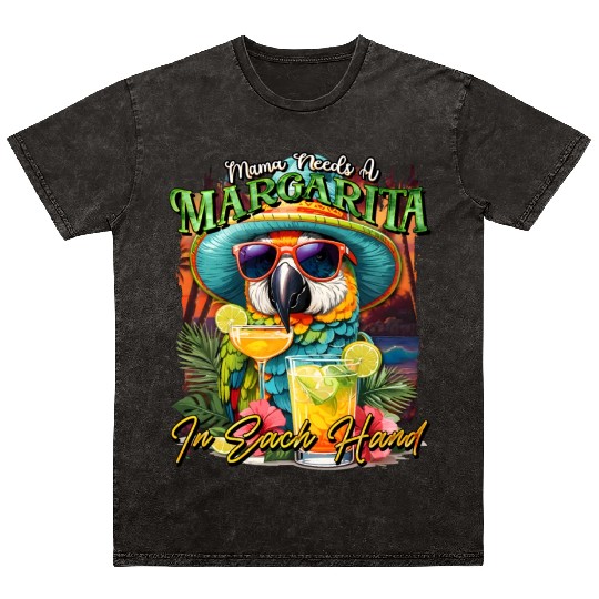 Balanced Diet is A Margarita in Eachs Hands Parrot Mineral Wash T Shirts