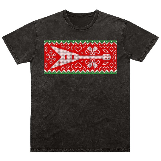 Christmas Pattern With Heavy Metal Electric Guitar Mineral Wash T Shirts