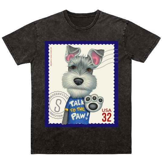 Cute Funny Schnauzer Stamp Mineral Wash T Shirts