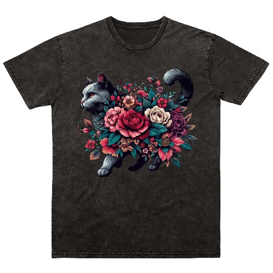 Floral Cat Mom: Embrace the Purrfect Style for Cat Mineral Wash T Shirts