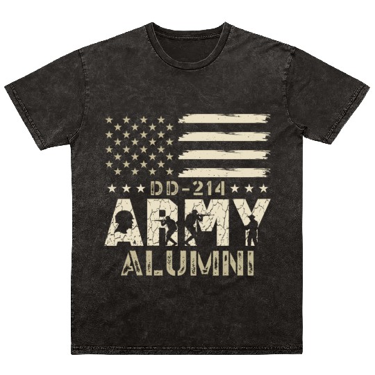 DD-214 Army Alumni Military US Flag Veteran USA Mineral Wash T Shirts
