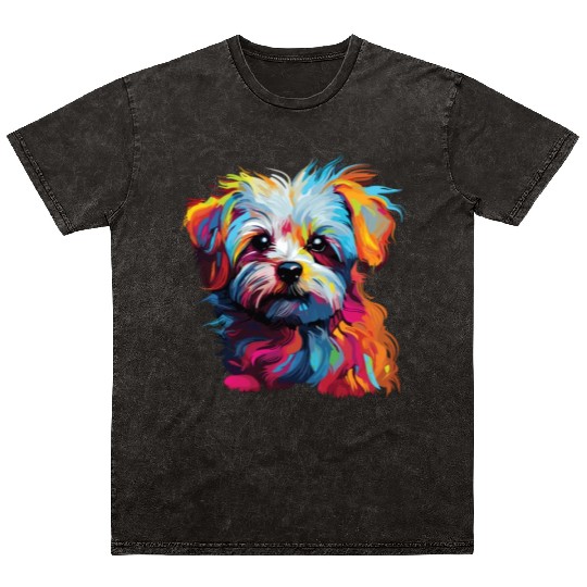 Watercolor Colorful Maltese Mineral Wash T Shirts