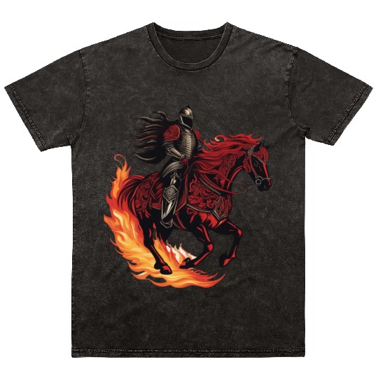 Flaming fantasy horse made out gothic armor Mineral Wash T Shirts