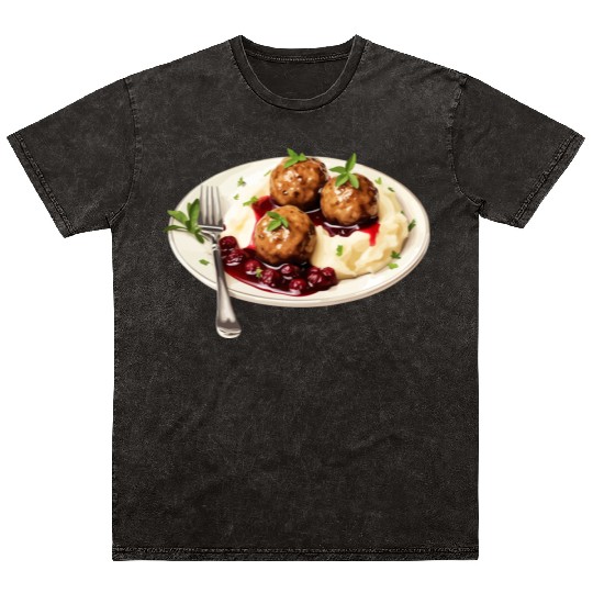 Swedish Meatballs Served With Mashed Potatoes and Mineral Wash T Shirts