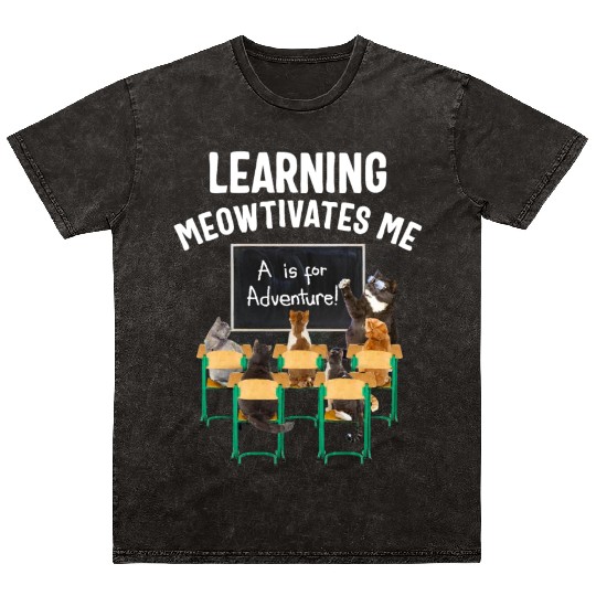 Pre Kindergarten Mineral Wash T Shirts, Learning Meowtivates Me