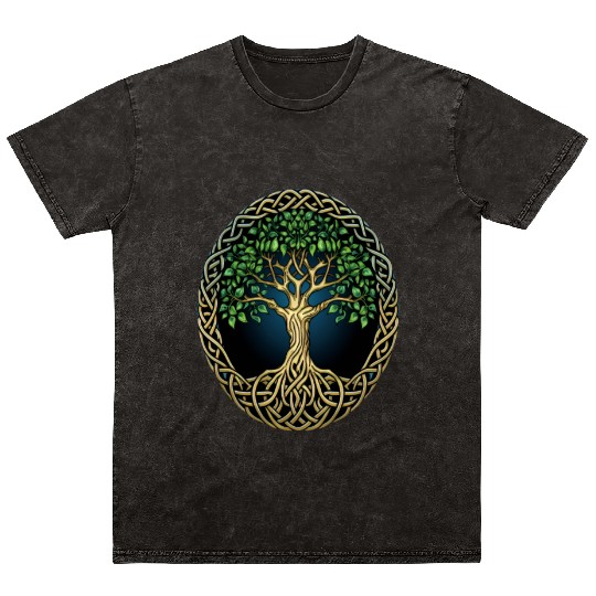 St Patricks Day Celtic Knot Tree Irish Gaelic Mineral Wash T Shirts