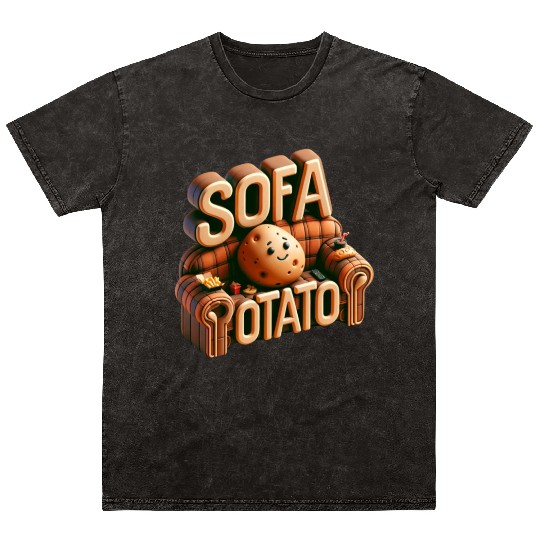 Couch Potato Humor 3D Illustration Mineral Wash T Shirts