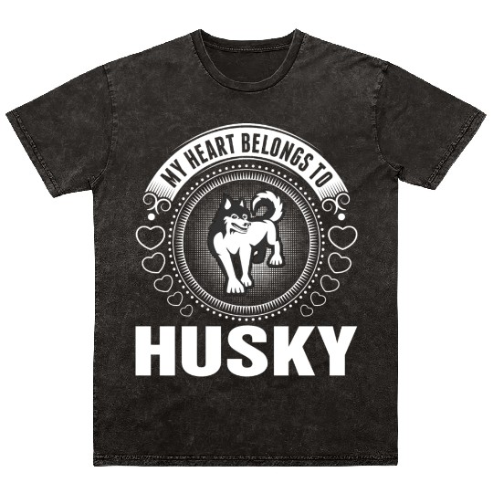 My Heart Belongs To Husky Dog Mineral Wash T Shirts