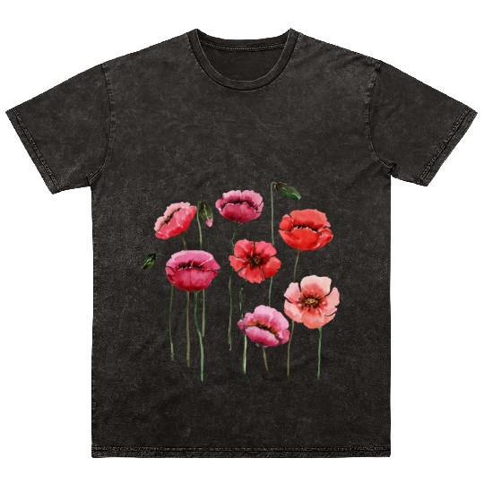 Poppies, spring bloomers, summer, flower, vintage. Mineral Wash T Shirts