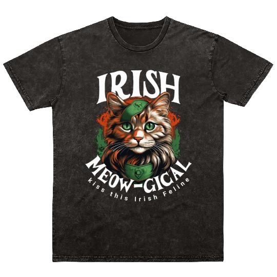 IRISH MEOW-GICAL CAT Feline Kitty Design Mineral Wash T Shirts
