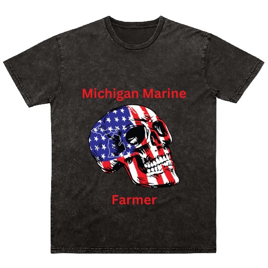 MichiganMarineFarmer with patriotic skull Mineral Wash T Shirts