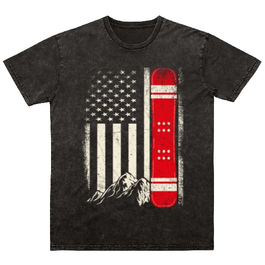 Snowboarding 4th of July Distressed USA Flag Mineral Wash T Shirts