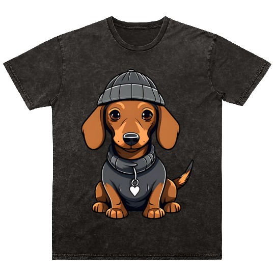 Cute dachshund with hat and Mineral Wash T Shirts