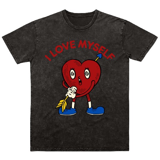 I Love Myself Funny Heart Cupid Arrow Parody Cute Mineral Wash T Shirts