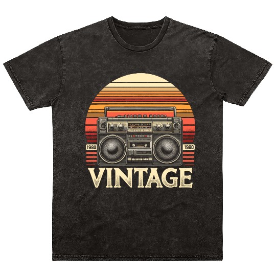 Vintage Boombox Old School 80s Music Retro Mineral Wash T Shirts