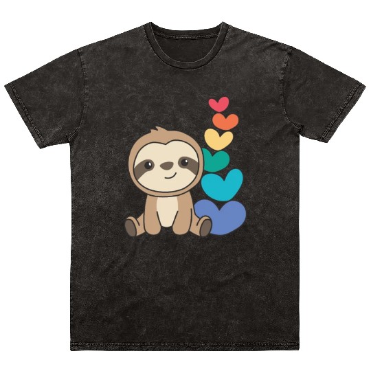 Rainbow Flag Gay Pride Lgbtq Hearts Sloth Mineral Wash T Shirts