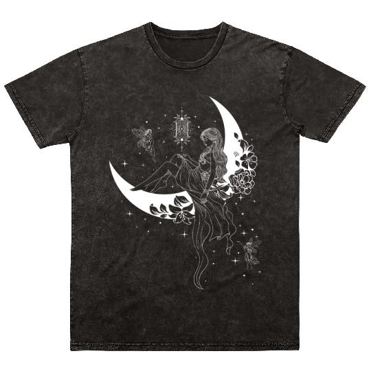 Fairy Fairycore Moon Crescent Moon Mineral Wash T Shirts