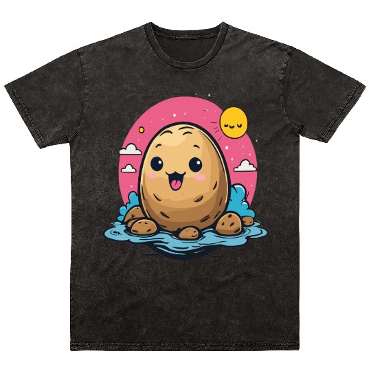 Kawaii Potato go to swimming Mineral Wash T Shirts