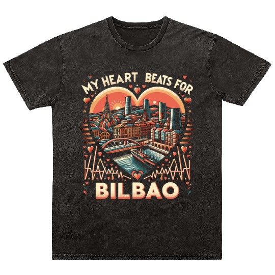 Bilbao Spain Travel Vacation I Love Bilbao Skyline Mineral Wash T Shirts