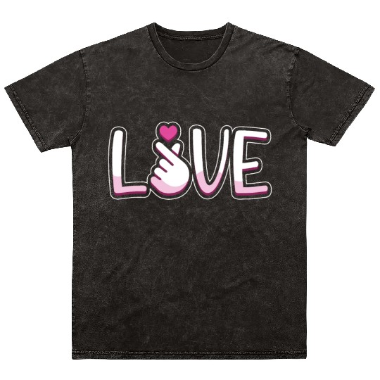 Love Korean Finger Heart K-Pop Love K-Drama Mineral Wash T Shirts