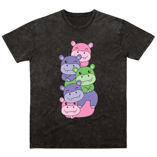 Trigender Flag Pride Lgbtq Cute Hippo Mineral Wash T Shirts