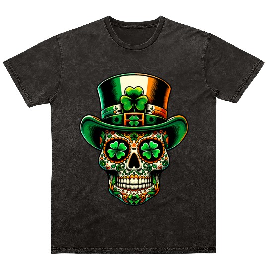 St Patricks Day Irish Sugar Skull Day Of Dead Mineral Wash T Shirts