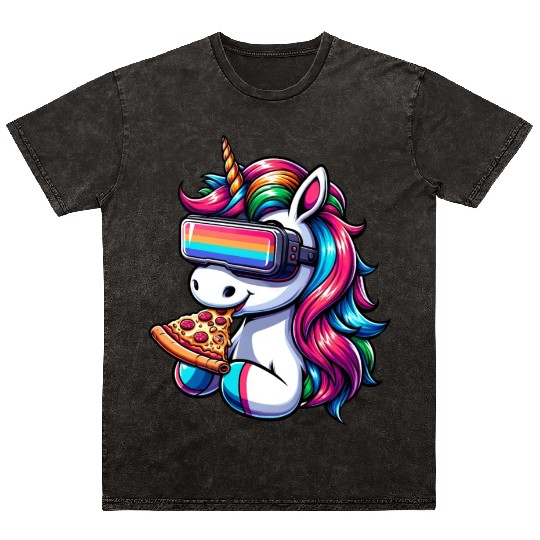 Unicorn VR: Rainbow Pizza Universe Mineral Wash T Shirts