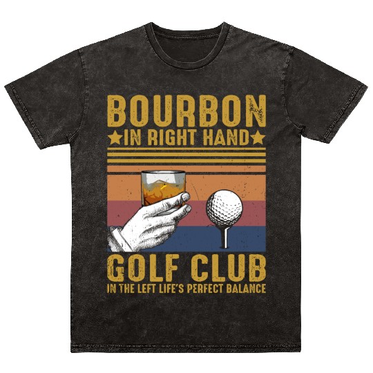 Bourbon Golf Funny Golfer Bourbon Lover Mineral Wash T Shirts