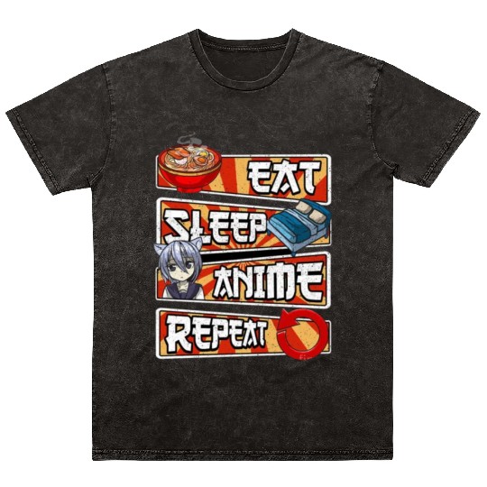 eat sleep anime repeat cute lovers obsessed Mineral Wash T Shirts