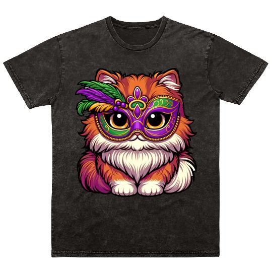 Mardi Gras Persian Cat, Dressed-up Cat Mineral Wash T Shirts