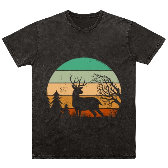 Serene Deer Twilight Forest Silhouette Mineral Wash T Shirts
