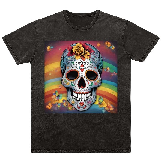 A Sugar Skull pastel colors & Rainbow Mineral Wash T Shirts