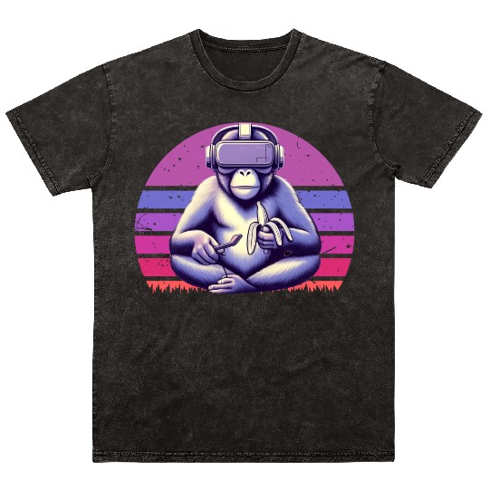 Virtual Zen: Retro Aesthetic Gamer Gorilla Mineral Wash T Shirts