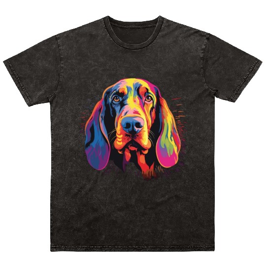 Watercolor Colorful Black And Tan Coonhound Mineral Wash T Shirts