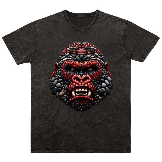 Ferocious Ruby Gorilla Pebble Art Expression Mineral Wash T Shirts