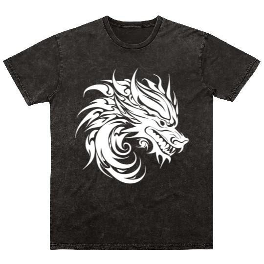 Roaring Chinese Dragon In Tattoo Style Mineral Wash T Shirts