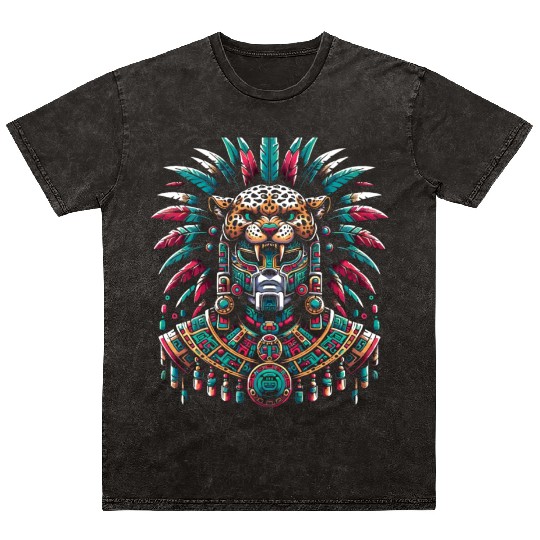 Aztec Jaguar Warrior Aztec Culture Indigenous Mineral Wash T Shirts