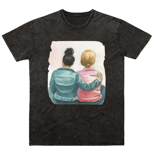 Watercolor Lesbian Couple Mineral Wash T Shirts